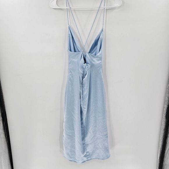 Nwt revolve superdown billie drape midi dress blue satin crisscross side slit me - Picture 5 of 8